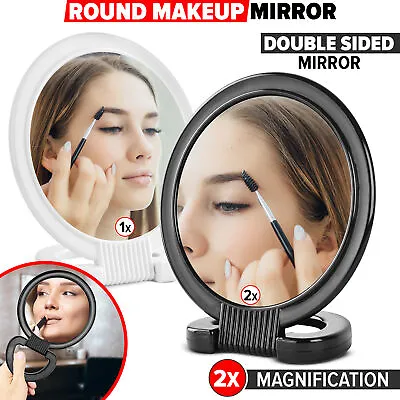 Hand Mirror Double-Sided 1X/2X Magnifying Round Foldable Makeup Mirror Handheld • £2.99