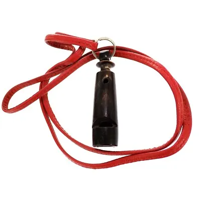 $128.34 • Buy HERMES Logo Buffalo Horn Whistle Necklace Leather Red Accessoires 09MX071