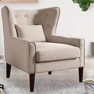 Malcolm Liviana Tufted Fine Polyester Wingback Armrest Club Accent Chair With Ba • $220.36