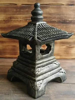 Stone Garden Detailed Square Japanese Pagoda Hand Cast Stone Gold Ornament Gift • £79.45