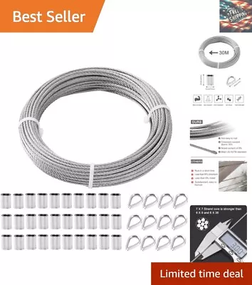 Stainless Steel Cable Wire Rope 7x7 Strands - 100ft Heavy Duty Aircraft Cable • $42.79