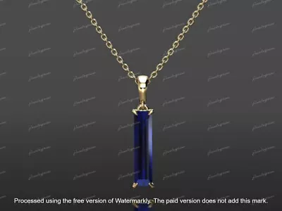 3Ct Baguette Cut Lab-Created Blue Sapphire Pendant 14K Yellow Gold Plated Silve • $52.49