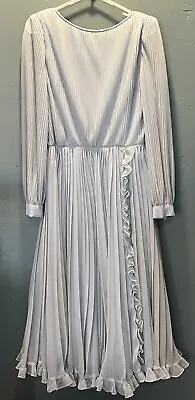Miss Elliette Vintage 70’s Maxi Dress Pleated Formal Pale Blue Lined Long Sleeve • $38.99