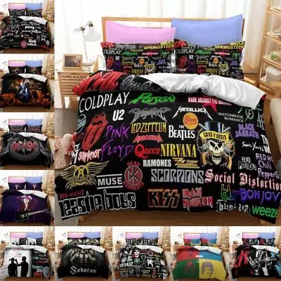 3Pcs Rock Bands Bedding Set ACDC QUEEN SABATON Quilt Duvet Cover Single Size • £8.39