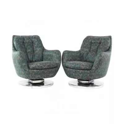 Milo Baughman Style Mid Century Chrome Base Swivel Tilt Chairs - Pair • $5347