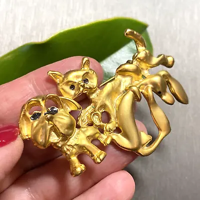 Vintage Brooch Dog Dachshund Bulldog Cat Puppy Gold Estate Jewelry Pre-owned • $45