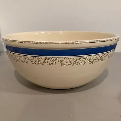 Homer Laughlin Mixing Bowl Stoneware Blue Band & Leaf Pattern 9-1/2  From 1930's • $21.60