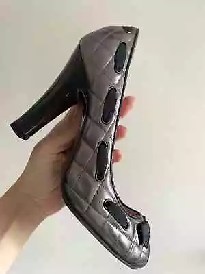 MARC JACOBS Vintage Peep Toe Quilted Metallic Womens Leather Shoes UK5/EU38 • £85