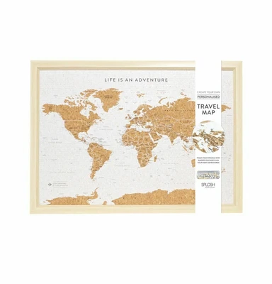 $48.99 • Buy SPLOSH TRAVEL MAP - CORK FRAMED BOARD W/ PINS - WORLD - 53.5cm X 36.5cm TVB03