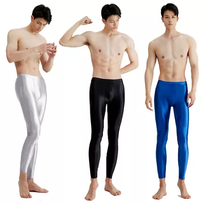 AMORESY Men's Shiny Stretch Activewear Trousers Quick Drying Breathable Leggings • £33.11