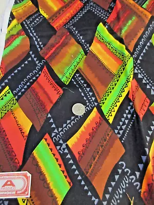 1 Yd Vtg Mod Boho Orange Green Black Abstract Psychedelic Cotton Fabric 44 W • $7