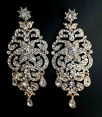 Ladies Gold Crystal Indian Bollywood Style Chandelier Earrings  • £4.99