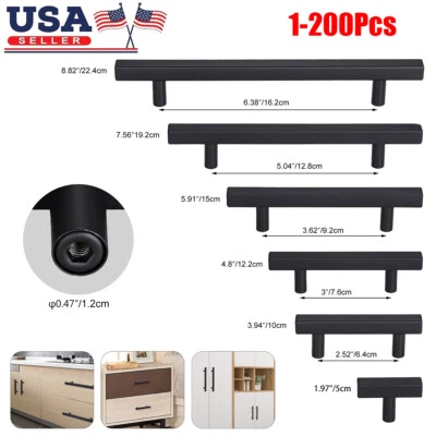 $7.95 • Buy Black Cabinet Handles T Bar Kitchen Drawer Hardware Pulls Stainless Steel Lot