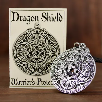 Pewter Celtic Knot Dragon Shield Necklace Talisman Amulet Military Pendant • $19.99