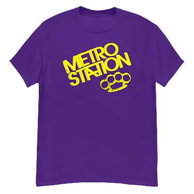 METRO STATION Yellow Distressed Knuckle-Dusters Neon Pop-Punk Band T-Shirt  • $27.98