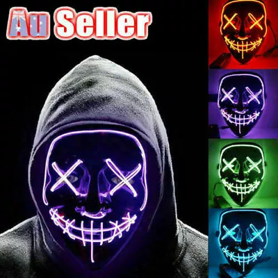 Halloween Masks Neon Stitches LED Mask Wire Light Up Costume Purge Party Cosplay • $15.89