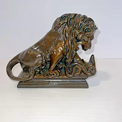 Elegant Classical Snake Serpent Fighting Lion Bronze Marble Statue Art • $572