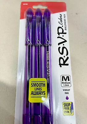 NEW Pentel 3-Pack RSVP Colors Capped Ballpoint Pens VIOLET Ink BK91CRBP3V • $6.60