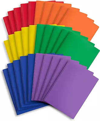 30 Plastic Two Pocket Folders With Prongs Assorted Color Durable Poly 2 Pocket • $40.56