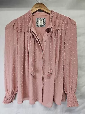 Good Hart Matilda Jane Top Size XS Long Sleeve Pink Swiss Dot • $19.99