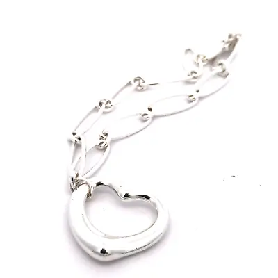 TIFFANY & CO Sterling Silver Elsa Peretti Open Heart Paper Clip Link BRACELET 7  • $160