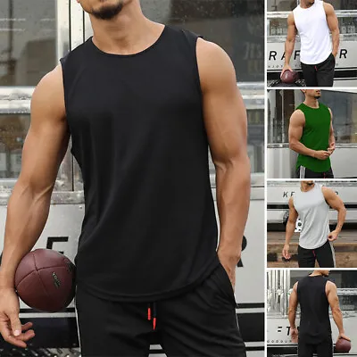 Men Sleeveless Workout Sport Tank Tops Quick Dry Gym Fitness Running Muscle Vest • £7.69
