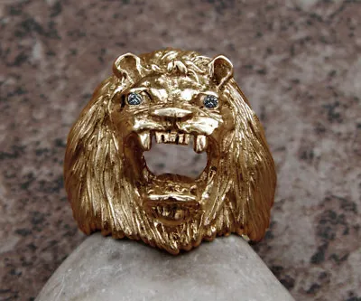 $1556 • Buy Impressive Large Solid 14K Gold Lion King Ring Genuine Diamonds Heavy 22.5 Grams