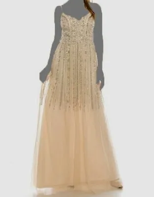 $450 Aidan Mattox Women's Beige Sleeveless Embellished Gown Dress Size 12 • $126.38