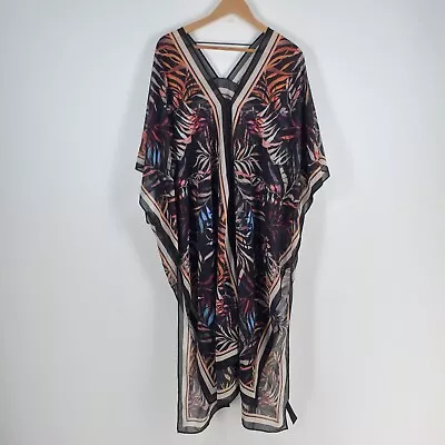 $22.95 • Buy H&M Womens Kaftan Dress Size S/M Black Floral Midi 3/4 Sleeve Vneck 038108