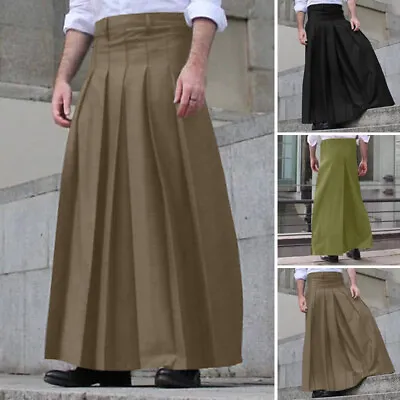 £19.19 • Buy UK Mens High Waist Pleated Flared Long Skirts Casual Loose Pants Trousers Plus