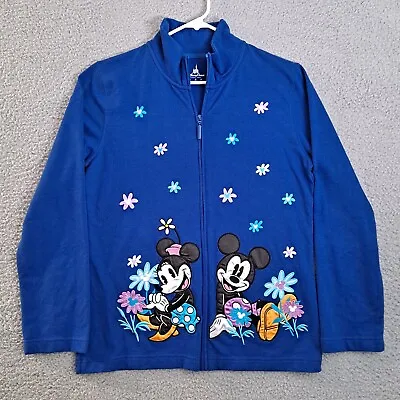 Disney Blue Zip-Up Jacket Coat Lightweight Spring Mickey Minnie Goofy Sz Medium • $49.77