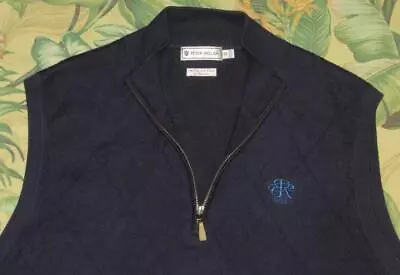 PETER MILLAR Navy Blue Silk Cotton Cashmere Merino Wool Argyle Sweater Vest M • $17.99