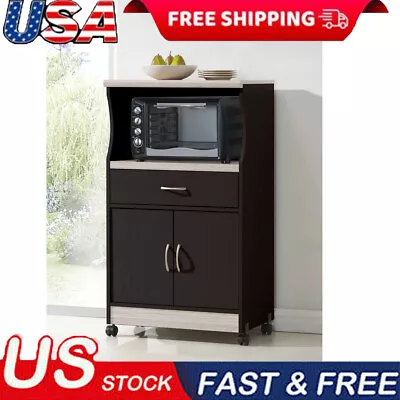 Microwave Cart Strength Durability Compact Kitchen Storage W/ 1 Drawer Chocolate • $145.95