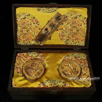 17.5cm China Qing Dynasty Filigree Gold Bracelet Jewelry Dragon Wood Box  • $219.95