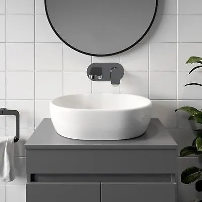 Ceramic Bathroom Vanity Wash Basin Sink Countertop Oval Modern 480 X 350mm White • £35.98