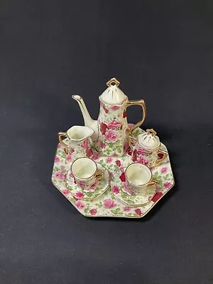 Vintage Miniature Chintz Pink Floral 10 Piece Tea Set • $24.99