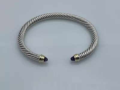 David Yurman Cable Classic 5mm Cuff Bracelet With Amethyst & 14k Size Medium • $245