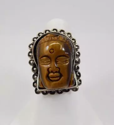 *ladies Sterling Silver Amy Kahn Russel Tigers Eye Buddha Ring Size 6  #e58 • $136.19