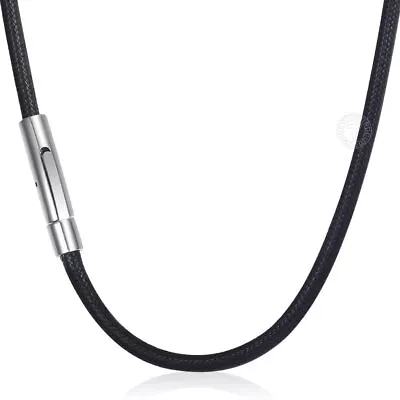  Black  Braided Pu Leather String Rope  Necklace Stainless Steel Clasp • £4.39