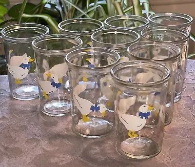 Lot Of 10 Vintage Goose With Blue Ribbon Bama Jelly Jam Jar Juice Glass • $40