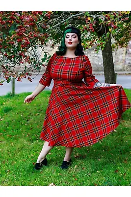£65 • Buy Suzanne Berry Check Swing Dress Collectif Plus Size Red Tartan
