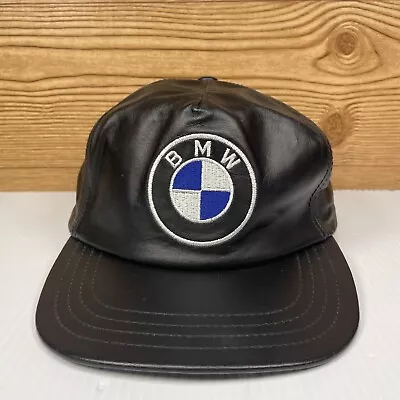 Vintage Henschel BMW Hat Cap Black Leather Adjustable Strapback • $50