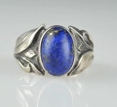 Vintage Sterling Silver Decorative Lapis Ring Band - Size 7.75 - Unmarked • $41.65