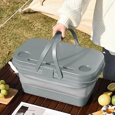 16L Large Collapsible Folding Picnic Basket W/ Folding Table For Camping Fishing • £11.95