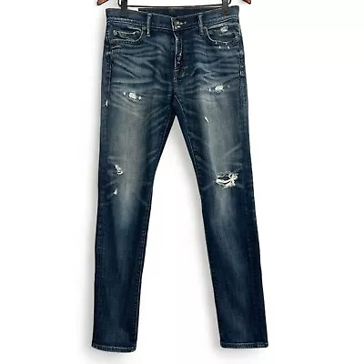 Abercrombie & Fitch Jeans Men Sz 30 Blue Super Skinny Distressed Acid Wash Denim • $17.97