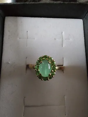 9ct Gold Ring Green Opal And Mint Green Grossular Garnet Size K • £265