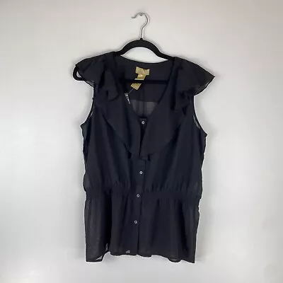 Miss Tina Tina Knowles Womens Large 12-14 Sleeveless Button Black Blouse Sheer • $12.29