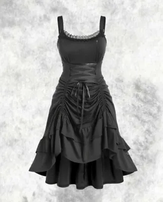 New Black Gothic Steampunk Corset Adjustable Front Ruched Dress Size 2XL 22 24 • $43.50