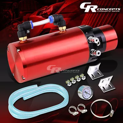 7 X2.5  T6061 Aluminum Oil Catch Reservoir Breather Tank/can+vacuum Gauge Red • $24.76