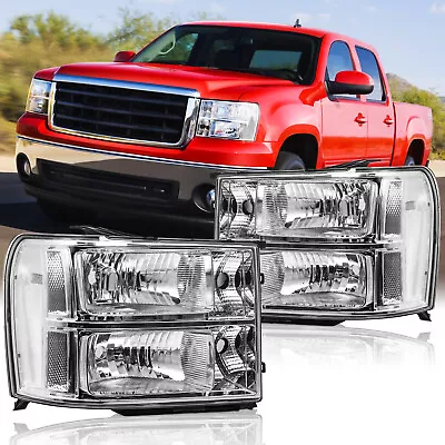 For 07-13 GMC Sierra 1500 2500HD 3500HD Headlights HeadLamps Pair Chrome Clear • $76.99